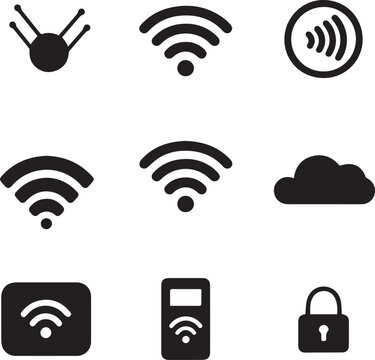 Wireless network icon set on white background 