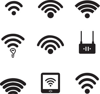 Wireless network icon set on white background 