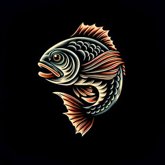 illustration vintage logo design a fish giant red