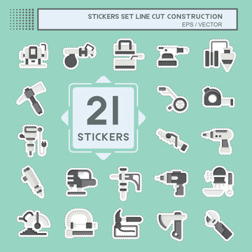 Sticker line cut Set Construction. related to Building symbol. simple design editable. simple illustration