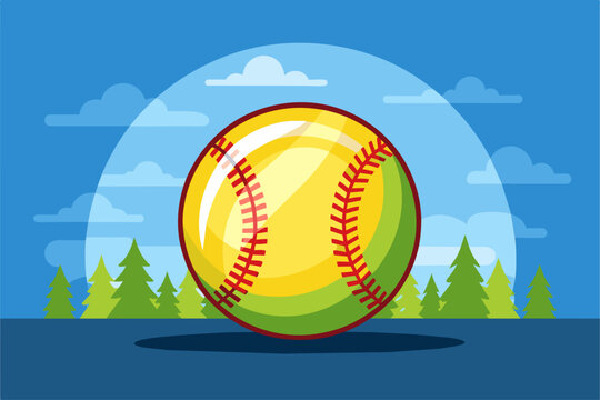 Softball background is a high-quality image of a softball field with a blue sky and green grass.