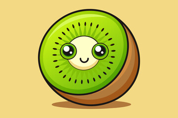 A whole freshly sliced kiwi fruit is laid out flat on a marble table, showing detailed isolated textures of seeds and flesh.