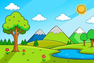 Lush green trees dominate the expansive landscape, creating a serene and awe-inspiring backdrop.