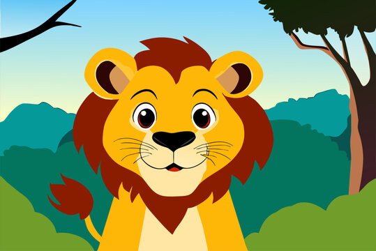 A majestic lion rests serenely amidst verdant trees, creating a captivating image of nature's tranquility.