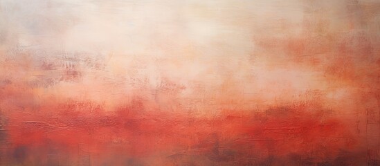 A detailed closeup of a red and white painting depicting a natural landscape with a red sky at morning, capturing the afterglow of sunrise or sunset with tints and shades in the sky