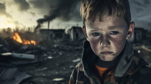 Young Child in the Ruins, A Powerful Image of Survival and Resilience After a Devastating Disaster