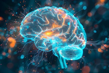 Obraz premium Neural Connections Glowing in a Futuristic 3D Rendered Brain