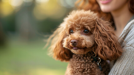 a cute caramel brown colored Cavalier King Charles Spaniel and a Poodle cross, 