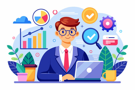 manager auditing business data concept flat illust