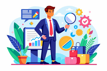 manager auditing business data concept flat illust
