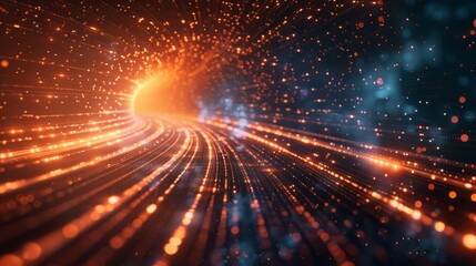 Fototapeta premium Warm tech lines converge in a captivating digital journey through cyberspace, reflecting the flow of infinite data..