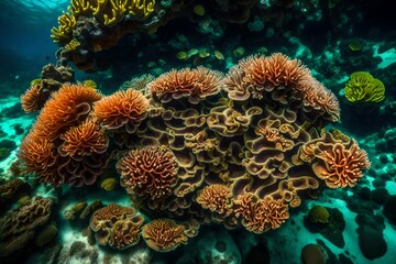Fototapeta na wymiar Detail of a Diploastrea coral colony growing on a beautiful reef in Raja Ampat, Indonesia. This tropical region harbors epic marine biodiversity and is known as the heart of the Coral Triangle