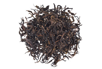 Dry tea leaves isolated on white background.