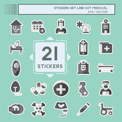 Sticker line cut Set Medical. related to Pharmacy symbol. simple design editable. simple illustration