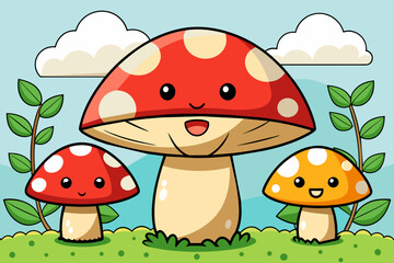 Vibrant and colorful mushrooms sprout amidst a backdrop of lush, green vegetation.