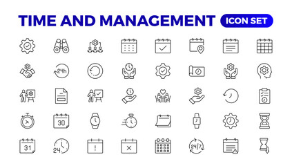 Fototapeta na wymiar Business and management line icons set. Management icon collection. Project management icon collection. Time management and planning concept. Outline icon set.