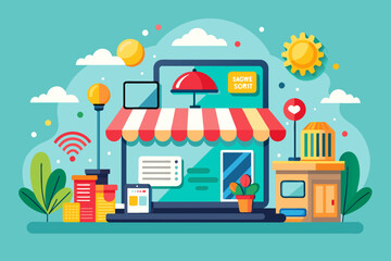 A vibrant and modern online shop background, featuring a stylish geometric design.