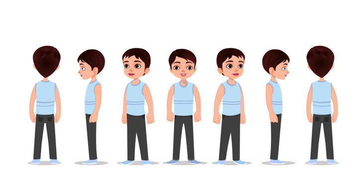 A Indian Boy character model sheet. Boy turnaround sheet