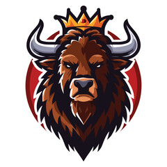 Fototapeta premium bison in a crown mascot vector illustration on white background