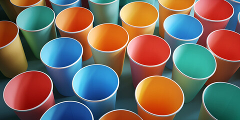 colorful and texture from the row of plastic cup