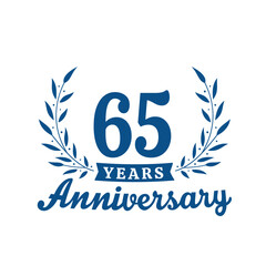 Celebrating 65 years anniversary logo design template. 65th anniversary celebrations logotype. Vector and illustrations.