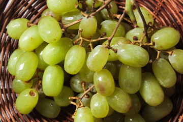bunch of green grapes in a basket
