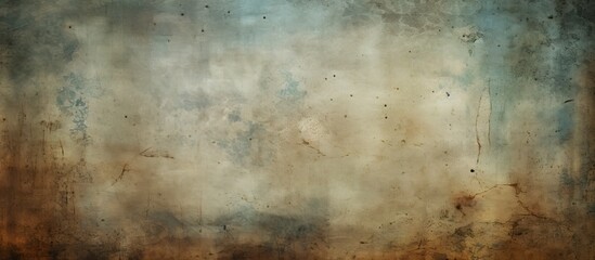 A close up of a dirty brown rectangle wall with tints and shades of beige, wood pattern, and darkness against a blue sky landscape with cumulus clouds. Visual arts at its finest