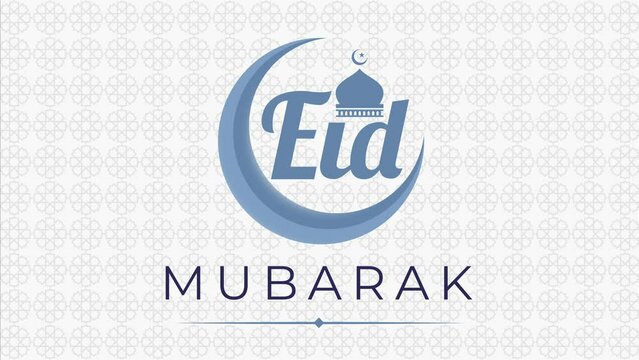 Eid Mubarak Background Animation with Minimalist Crescent Moon and Blue Mosque