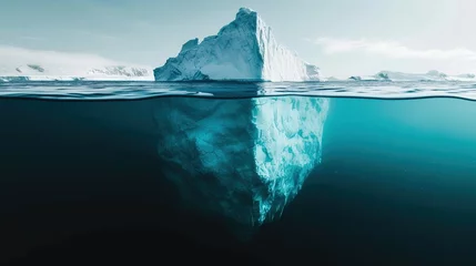 Fototapeten Minimalistic image of an iceberg in the ocean with a view under and above the water with a copy space. Generative AI © kovalovds