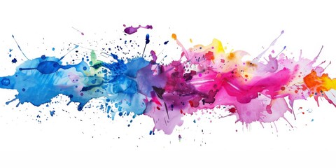 Explosive watercolor chaos, where vibrant blues, pinks, and yellows collide and dance on a white backdrop.