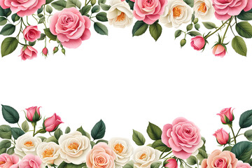 border fame made of flowers and leaves pattern with blank text space  isolated on transparent background