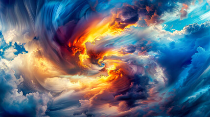 A twirl of colorful clouds, blue sky with white clouds in background - obrazy, fototapety, plakaty
