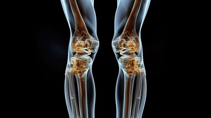 Transparent bones of a healthy human. Caring for bones and knee joints: vitamins, minerals, calcium, zinc, and magnesium.