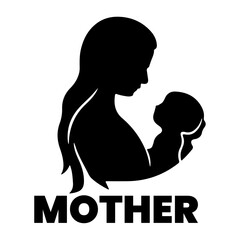 a new born baby with mother logo concept vector art silhouette