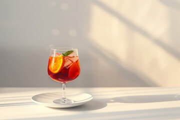 Refreshing Sangria Drink on White Table with Nikon D7000 Gen AI