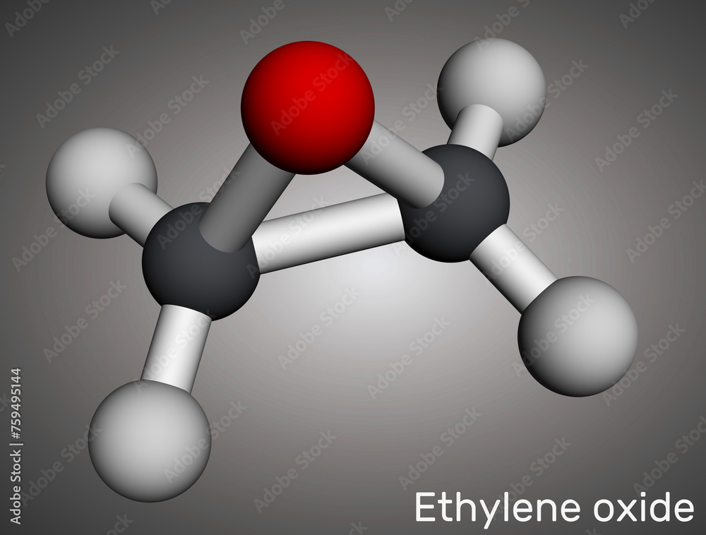 Poster ethylene oxide, oxirane c2h4o molecule. molecular model. 3d rendering.