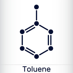 Toluene, toluol C7H8  molecule. Methylbenzene, aromatic hydrocarbon. Skeletal chemical formula.