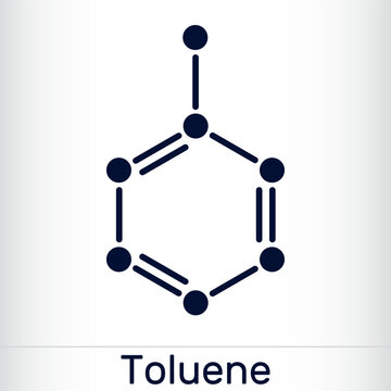 Toluene, toluol C7H8  molecule. Methylbenzene, aromatic hydrocarbon. Skeletal chemical formula.