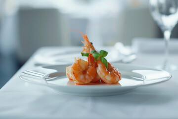Exquisite Shrimp Cocktail on White Table with Minimalist Background Gen AI