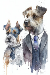 Watercolor dog wearing suit watercolor