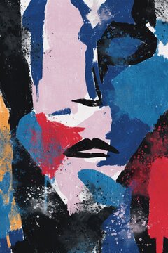 abstract background - blue, red and black face