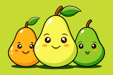 Tasty pears arranged on a rustic wooden background.