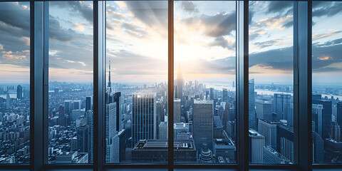 A view of a city from a  glass  window