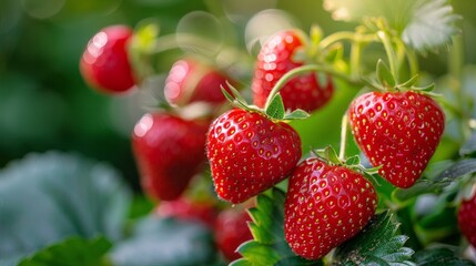 Close Up of Fresh Strawberries on Vine