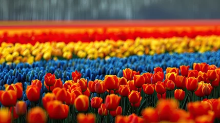 Muurstickers Discover the breathtaking beauty of springtime tulip fields in full bloom © munawaroh