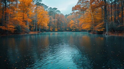 Fall Trees Surrounding Water Body
