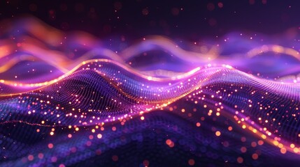 Abstract futuristic background with purple and gold glowing neon 