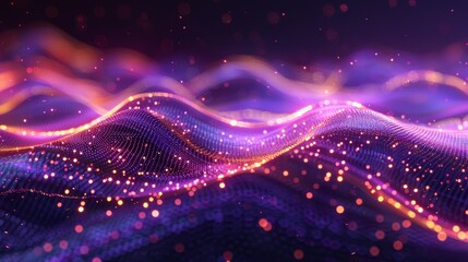 Obraz premium Abstract futuristic background with purple and gold glowing neon 