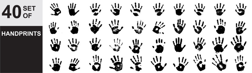 set of hand print silhouettes handprint of child isolated on white background for art, childhood, fun, happy, infant, symbol, kid, identity, education, school, little or young - obrazy, fototapety, plakaty
