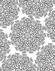 Mandala Floral Flower Adult Coloring Page line Art Zentangle Seamless Pattern
